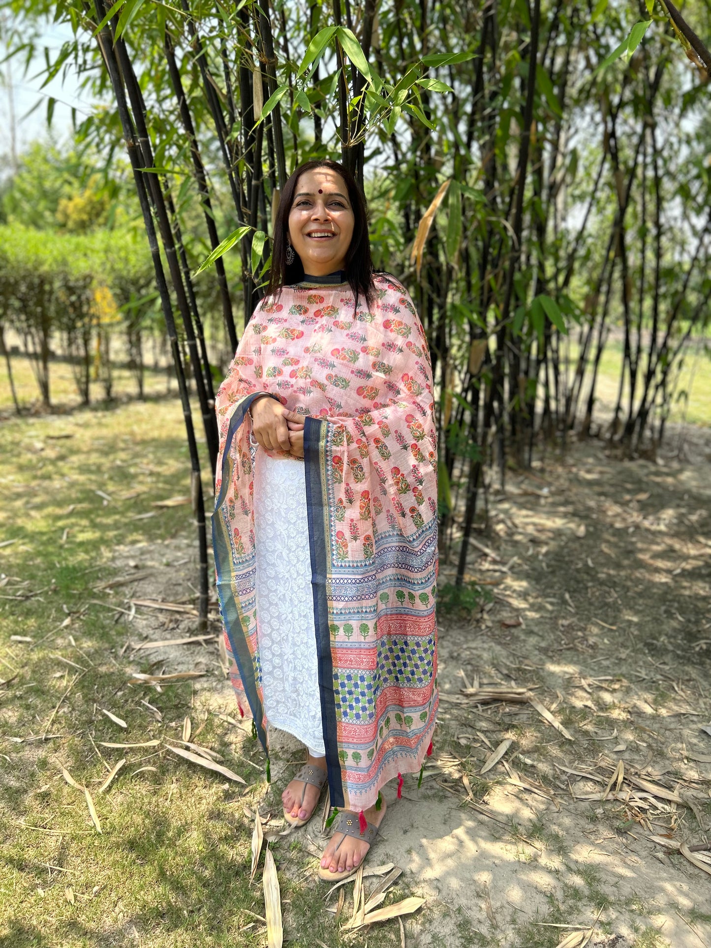 Peach Chanderi Digital Printed Dupatta