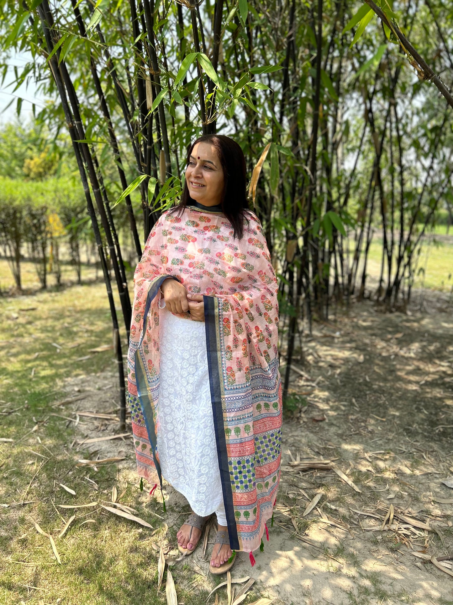 Peach Chanderi Digital Printed Dupatta