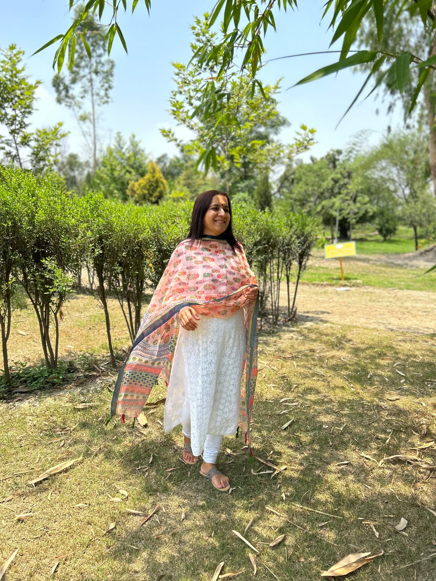 Peach Chanderi Digital Printed Dupatta