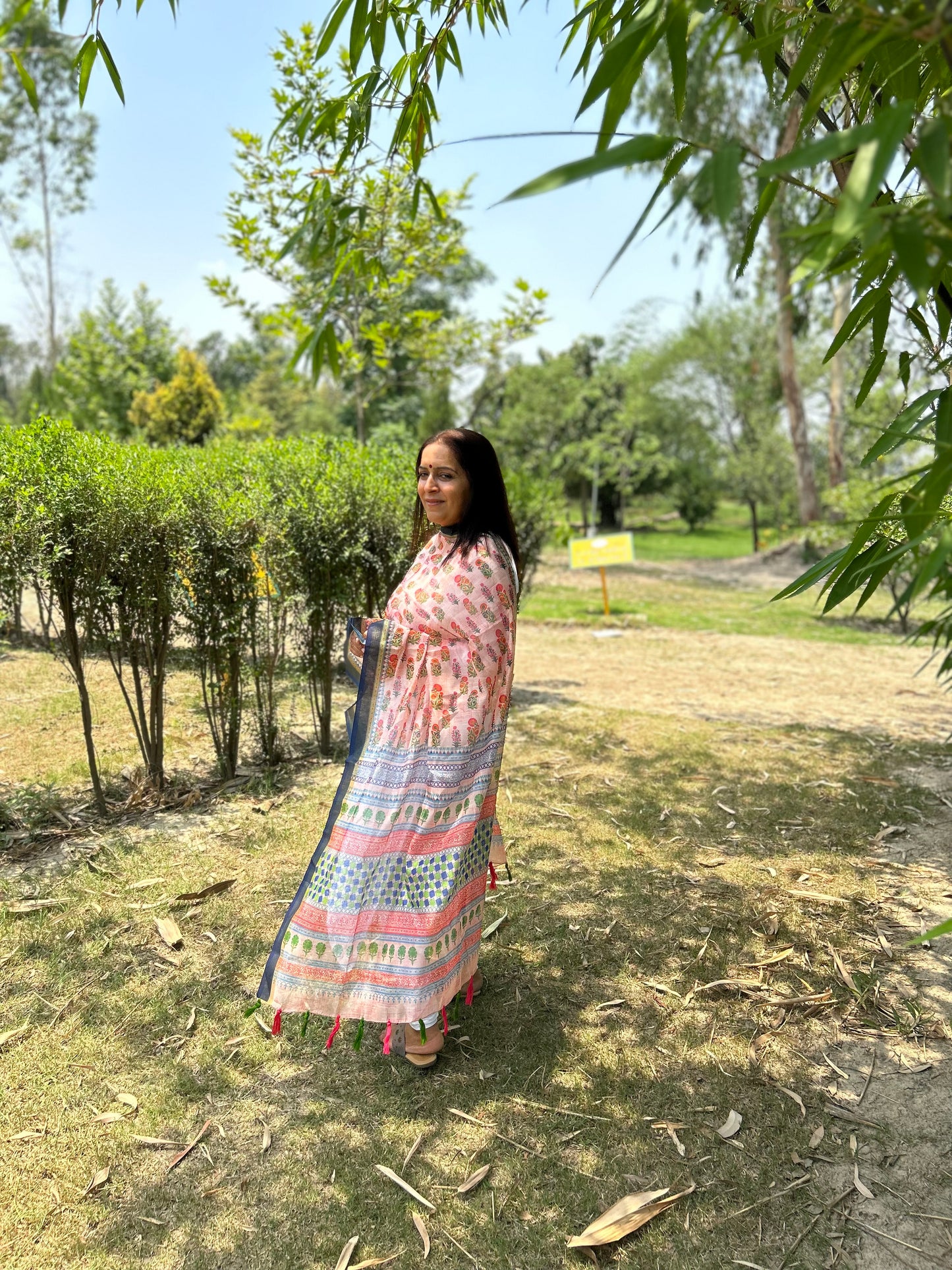 Peach Chanderi Digital Printed Dupatta