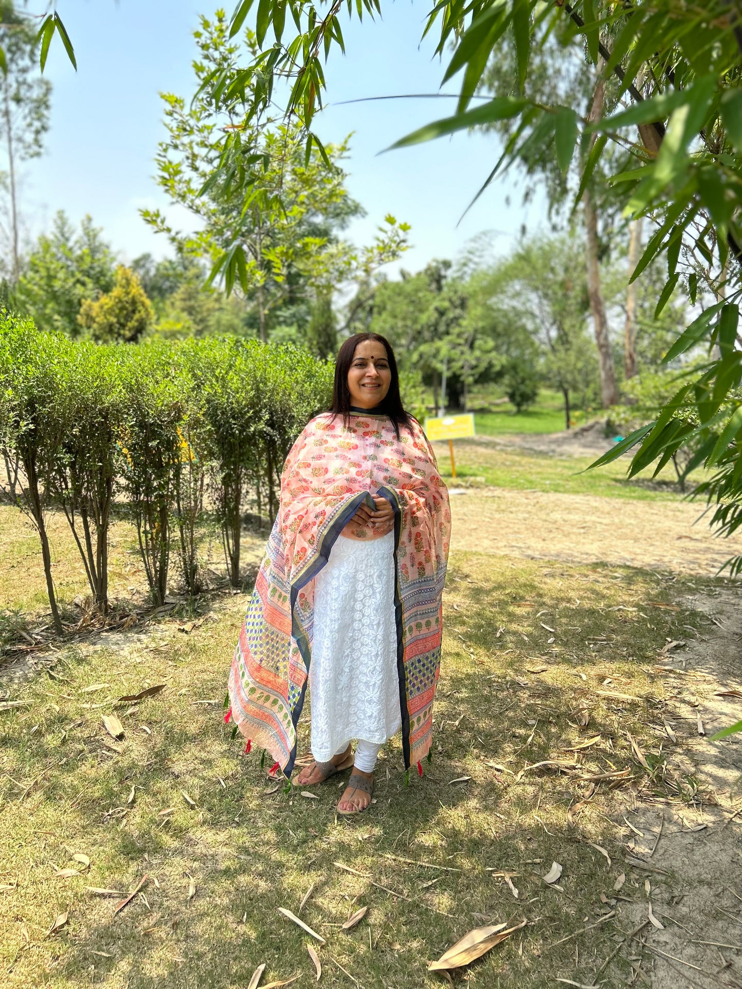 Peach Chanderi Digital Printed Dupatta