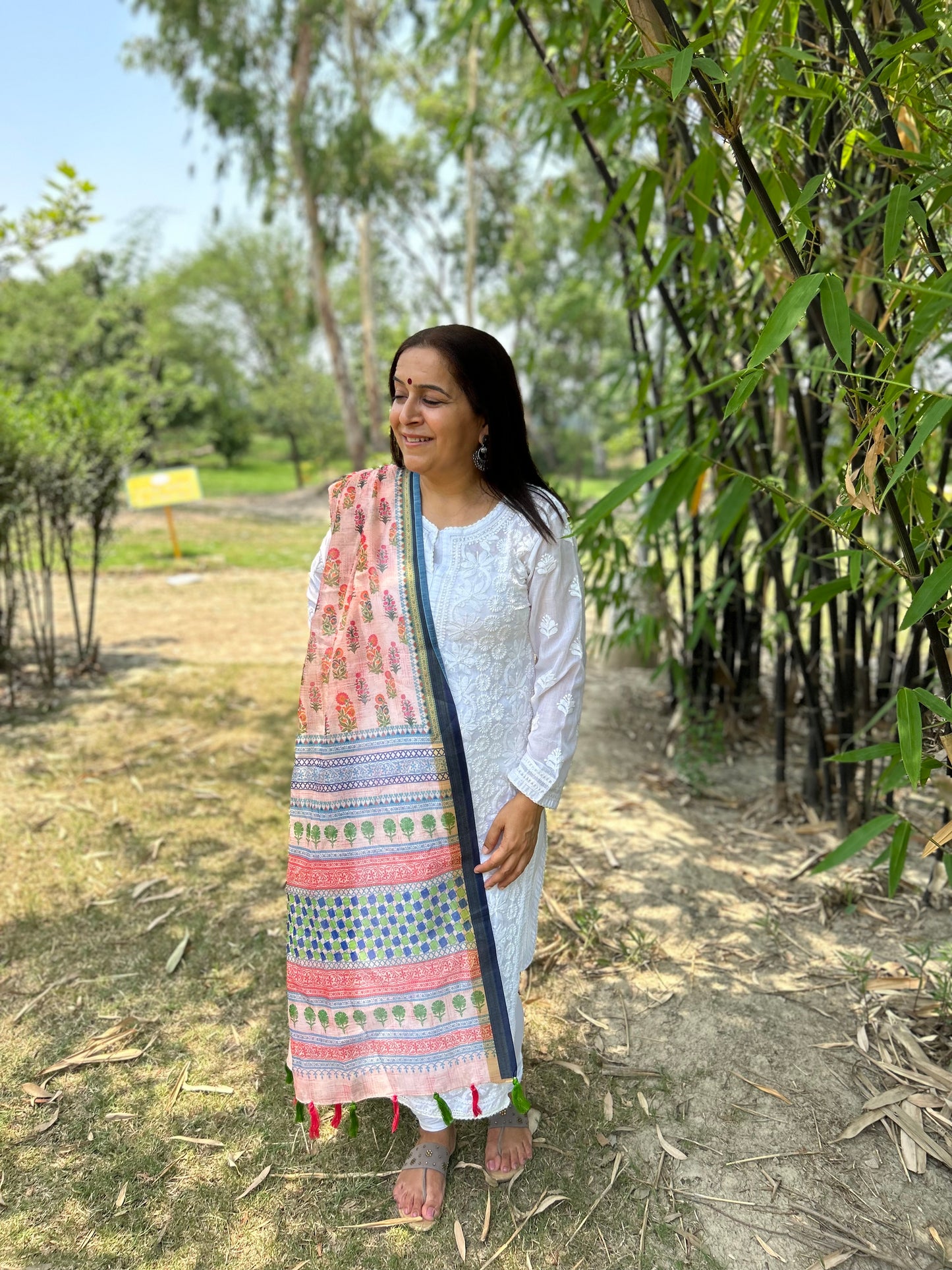 Peach Chanderi Digital Printed Dupatta