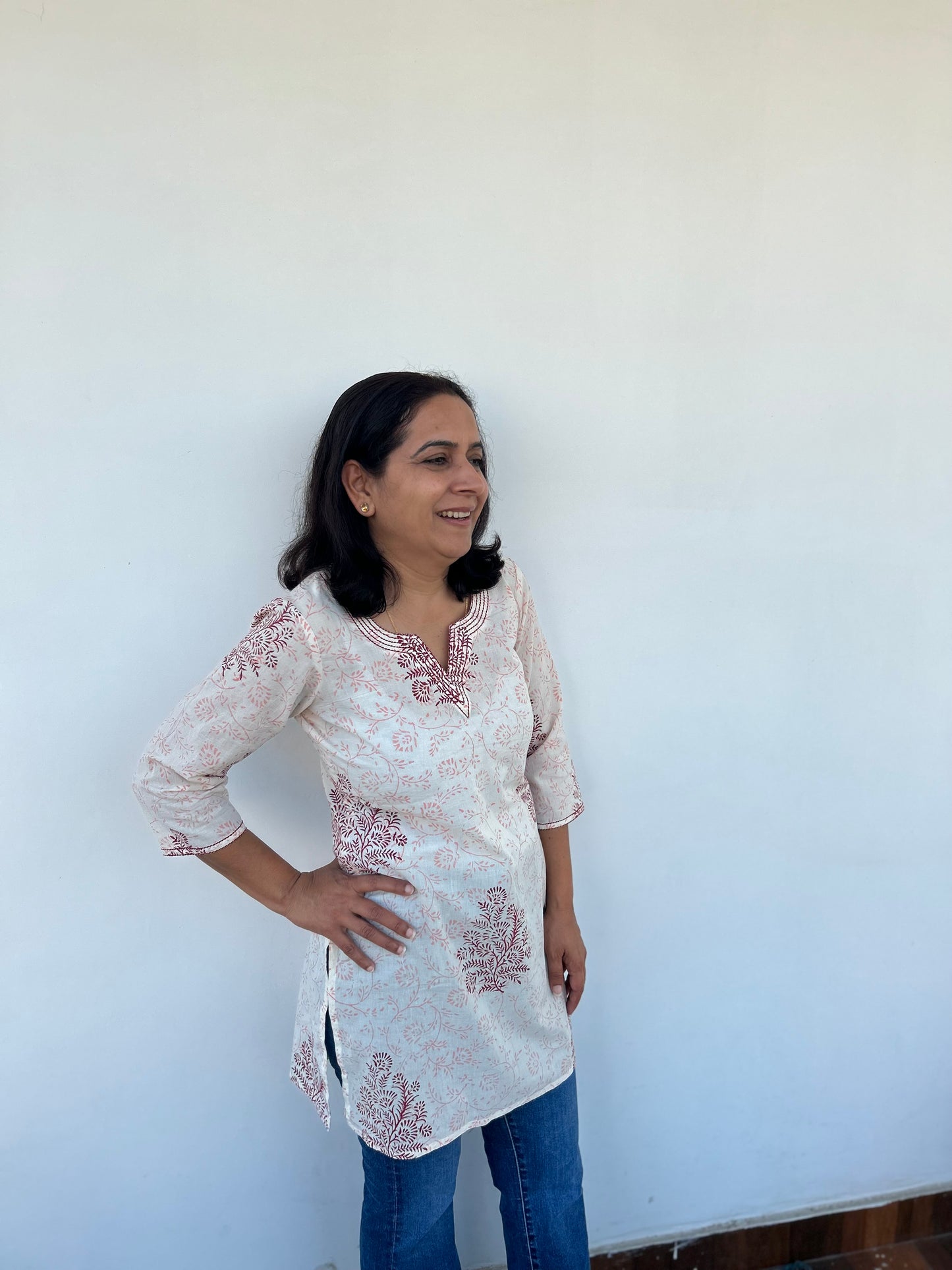 White Cotton Block Printed Kurti