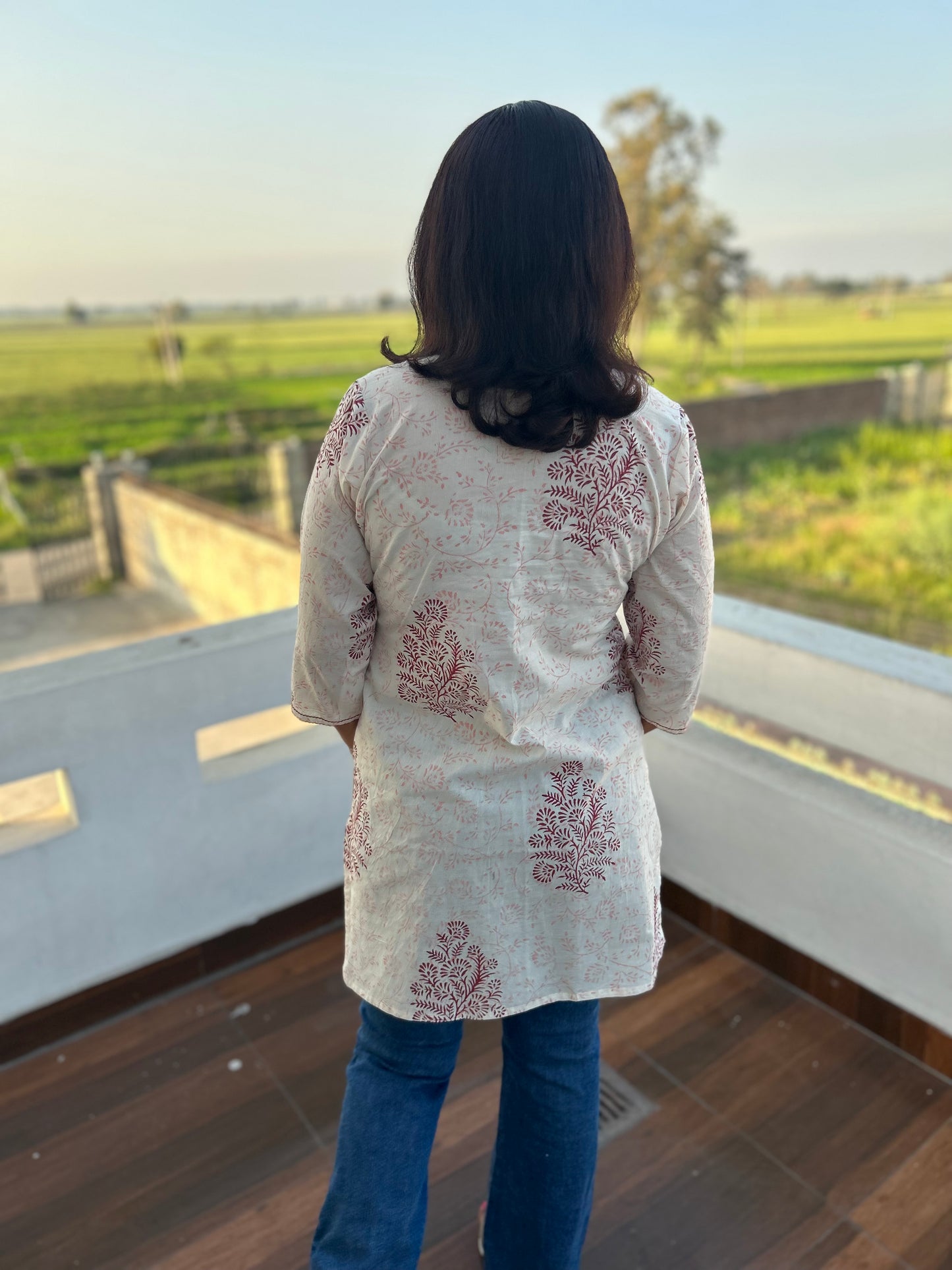 White Cotton Block Printed Kurti