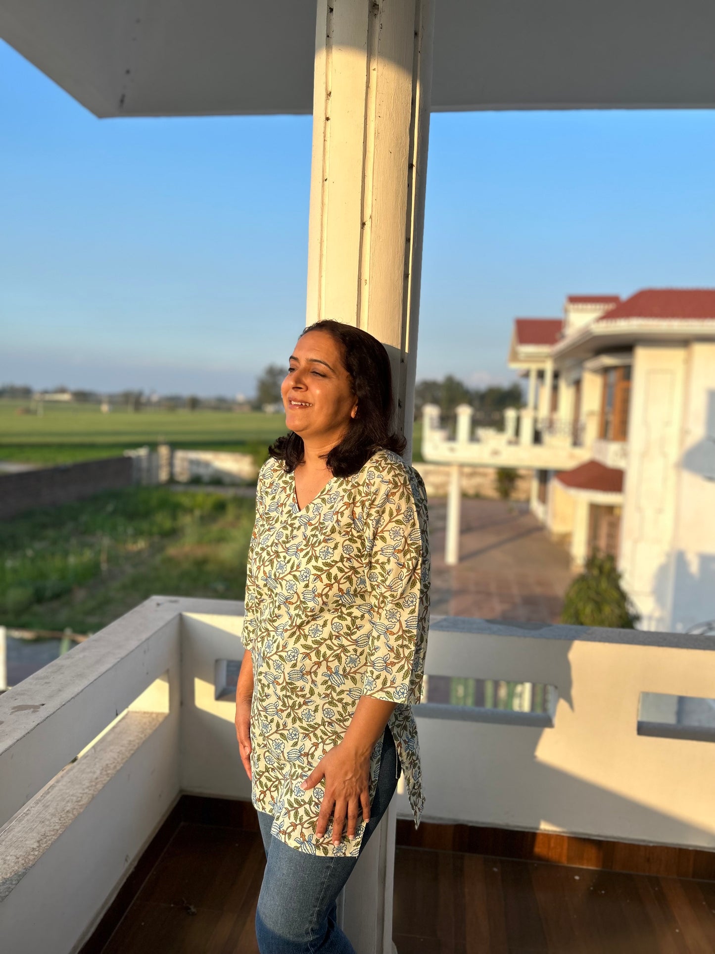Green Cotton Block Printed Kurti