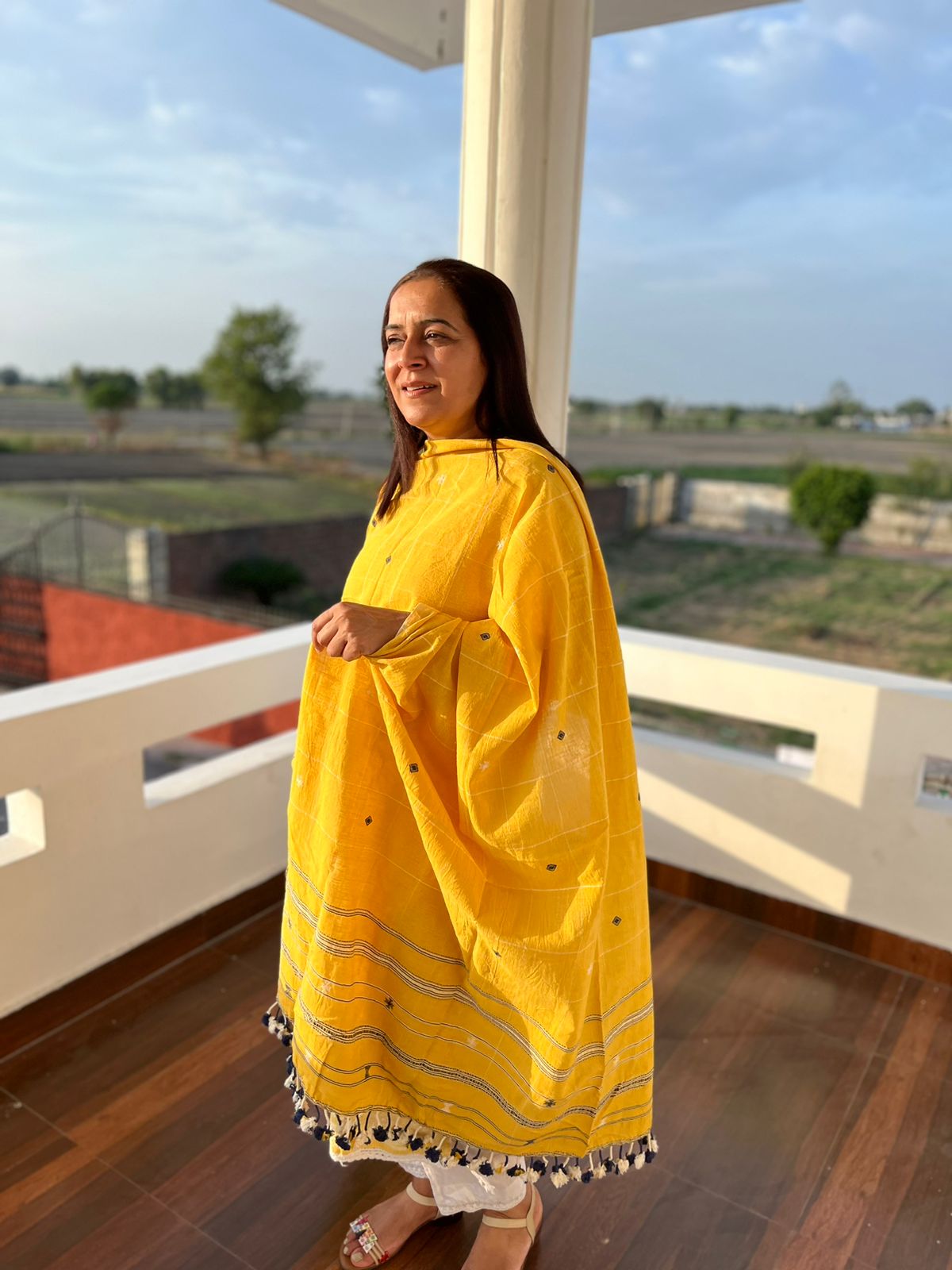 Yellow Cotton Bhujodi Dupatta