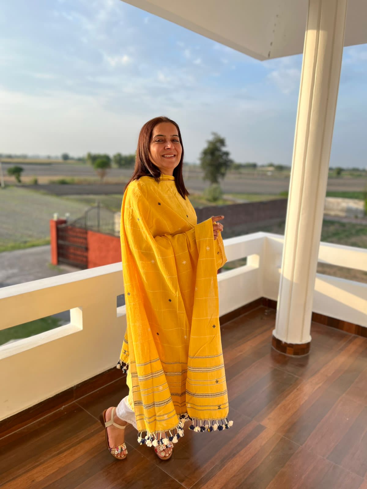 Yellow Cotton Bhujodi Dupatta
