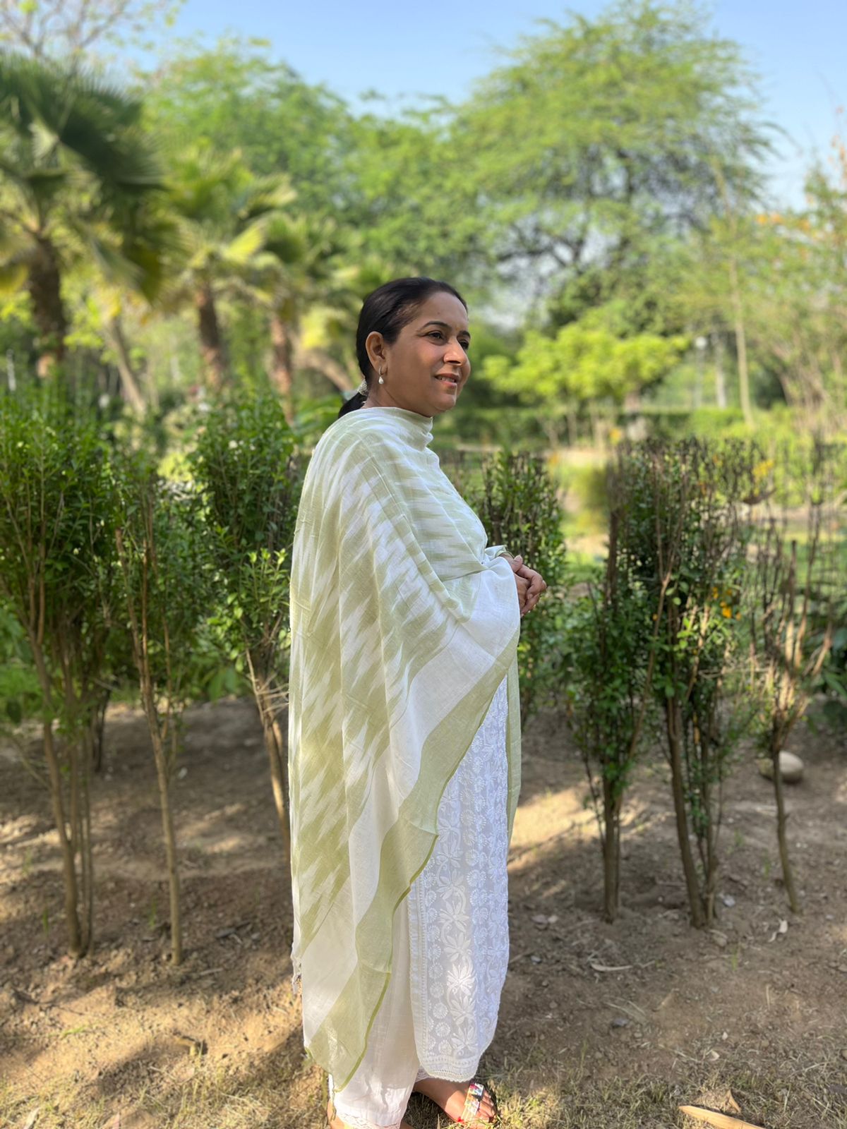 Light Olive Ikat Dupatta