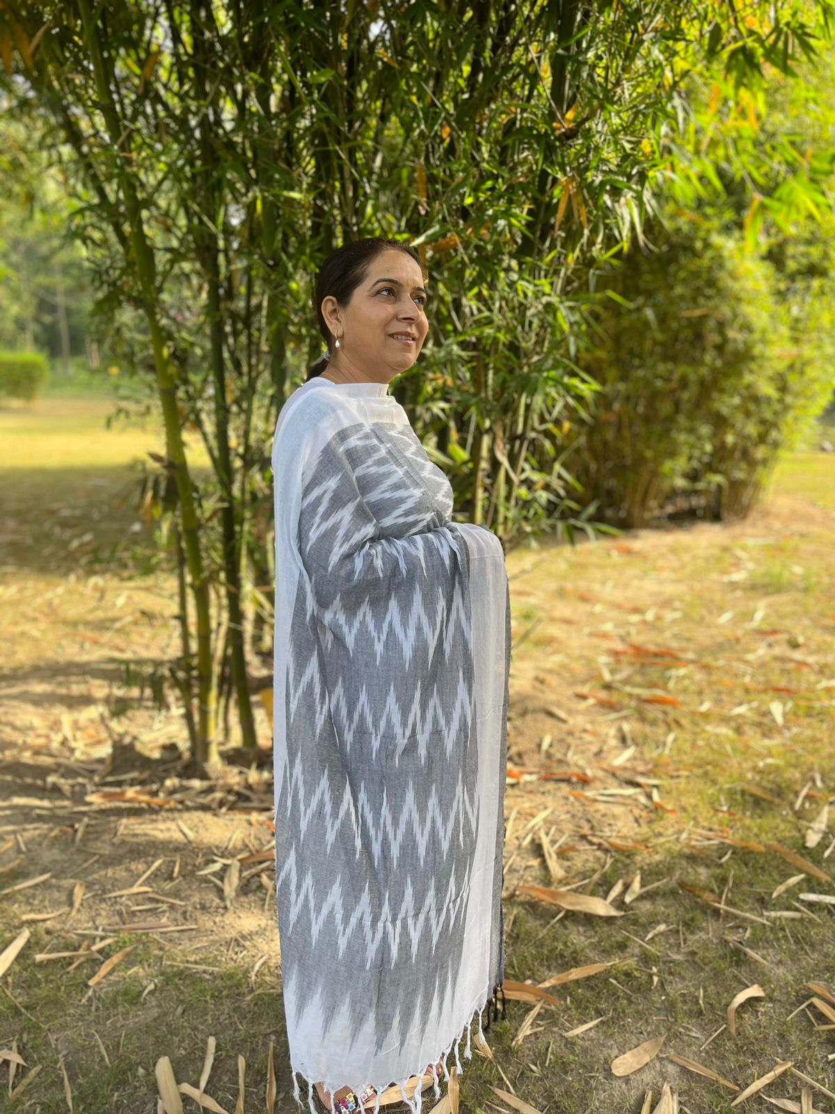 Grey Ikat Dupatta