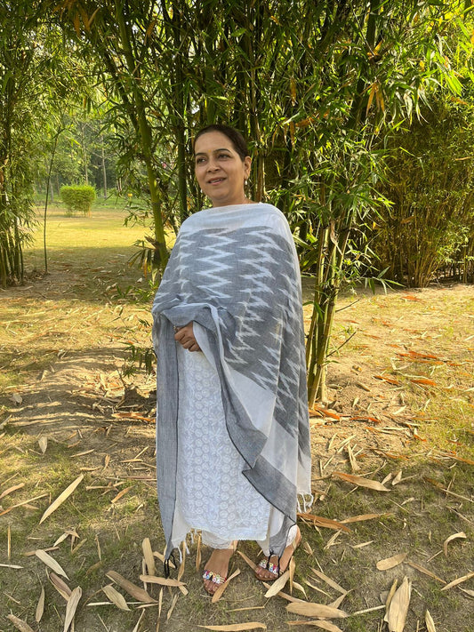Grey Ikat Dupatta