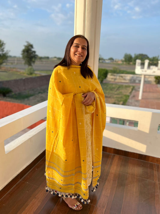 Yellow Cotton Bhujodi Dupatta