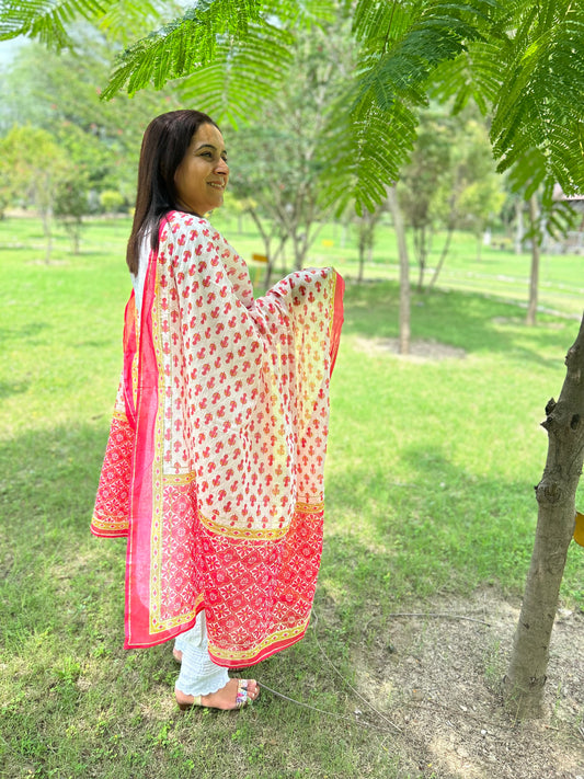 Red Block Printed Dupatta