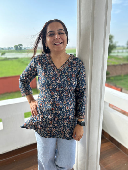 Blue Block Printed Kurti