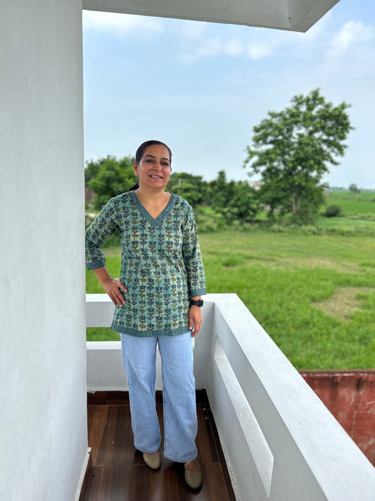 Greyish Green Cotton Kurti