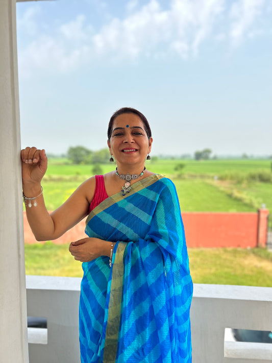 Blue Lehriya Kota Doria Sari