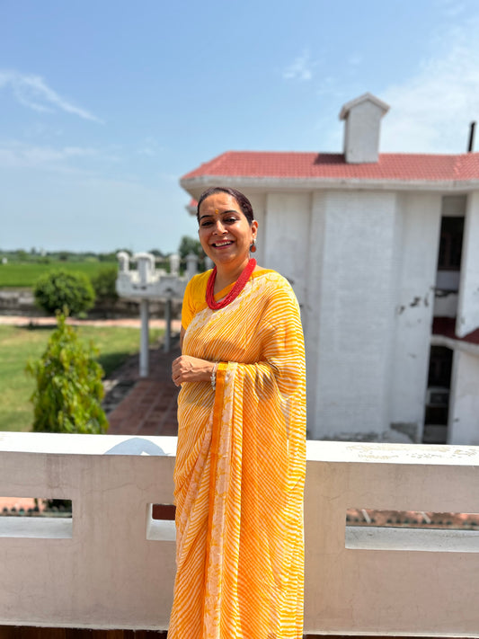 Yellow Georgette Lehriya Sari