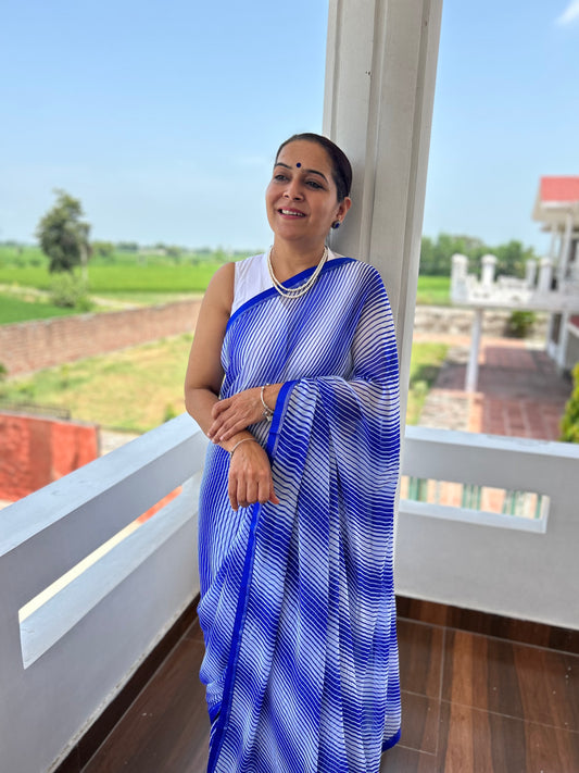 Royal Blue Georgette Lehriya Sari