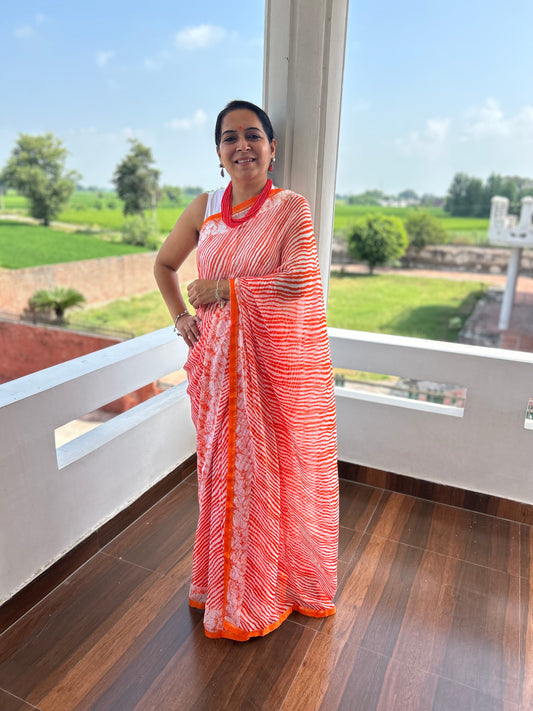 Orange Georgette Lehriya Sari