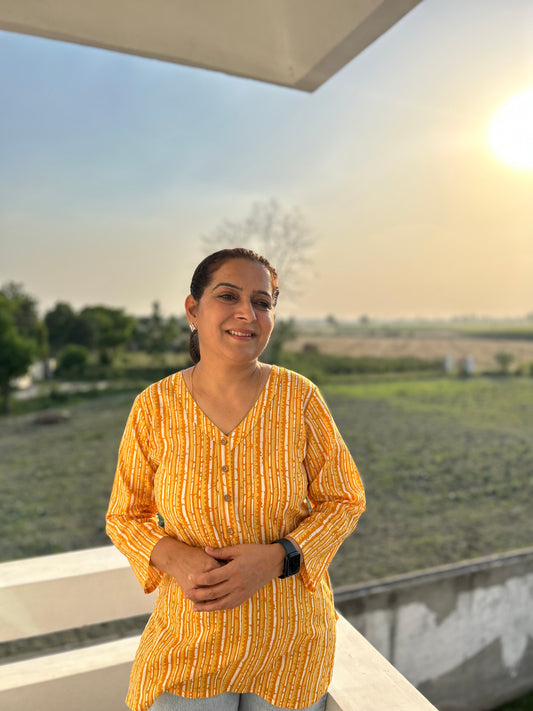 Yellow Printed Kurti