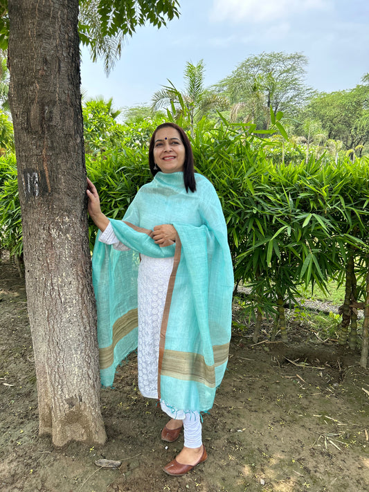 Ferozi Blue Tussar Silk Dupatta