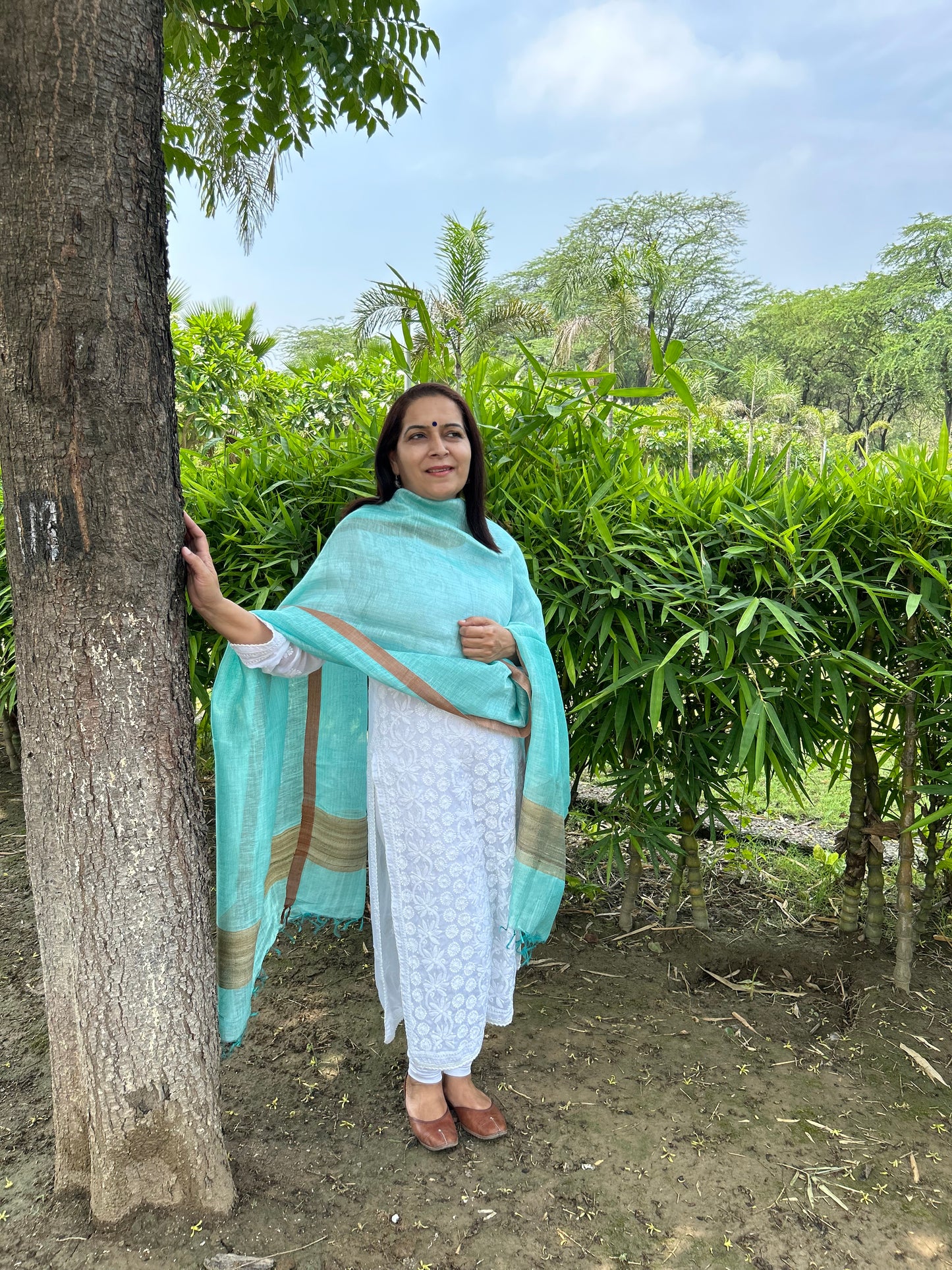 Ferozi Blue Tussar Silk Dupatta