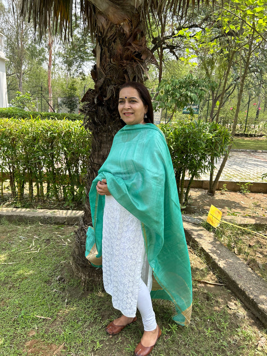 Green Tussar Silk Dupatta