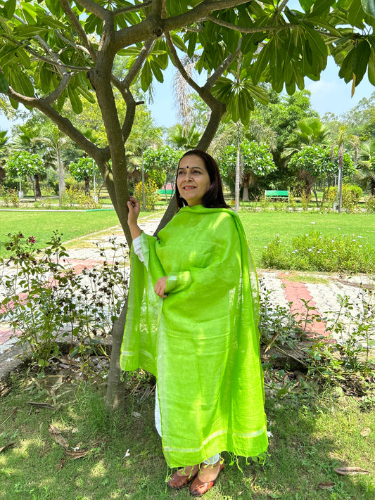 Parrot Green Linen Dupatta