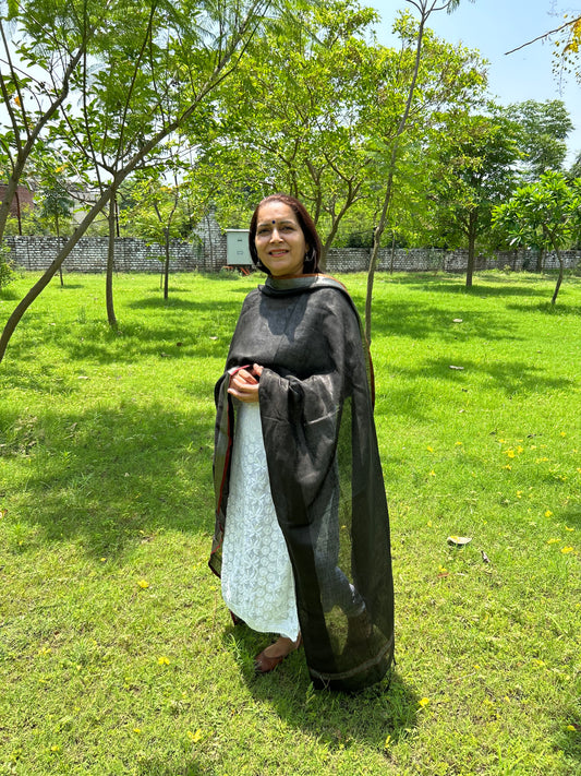 Black Hand Woven Linen Dupatta