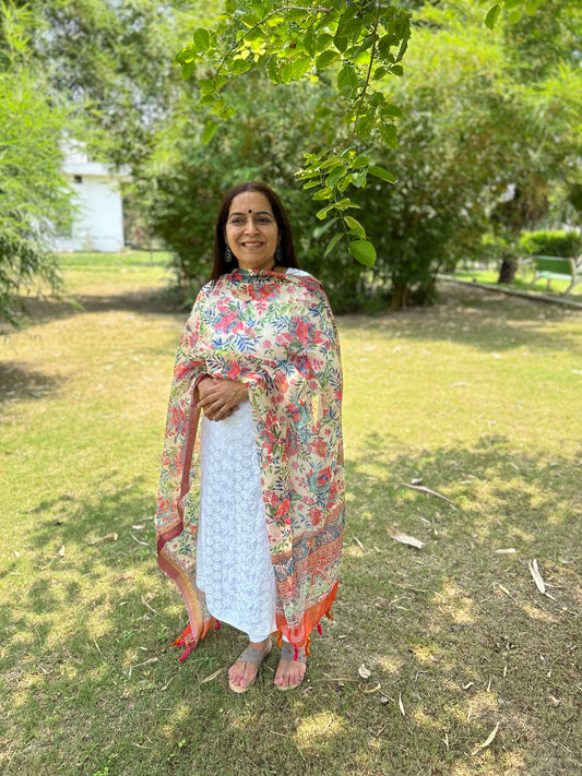 Multi Color Digital Printed Chanderi Dupatta