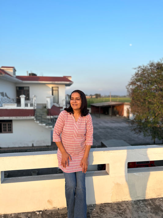 Pink Cotton Khadi Kurti